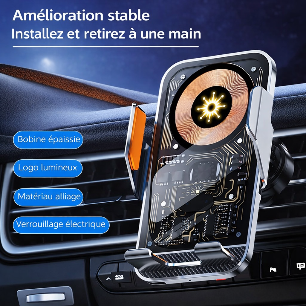 Support Téléphone Voiture à Induction Universel – Charge Sans Fil