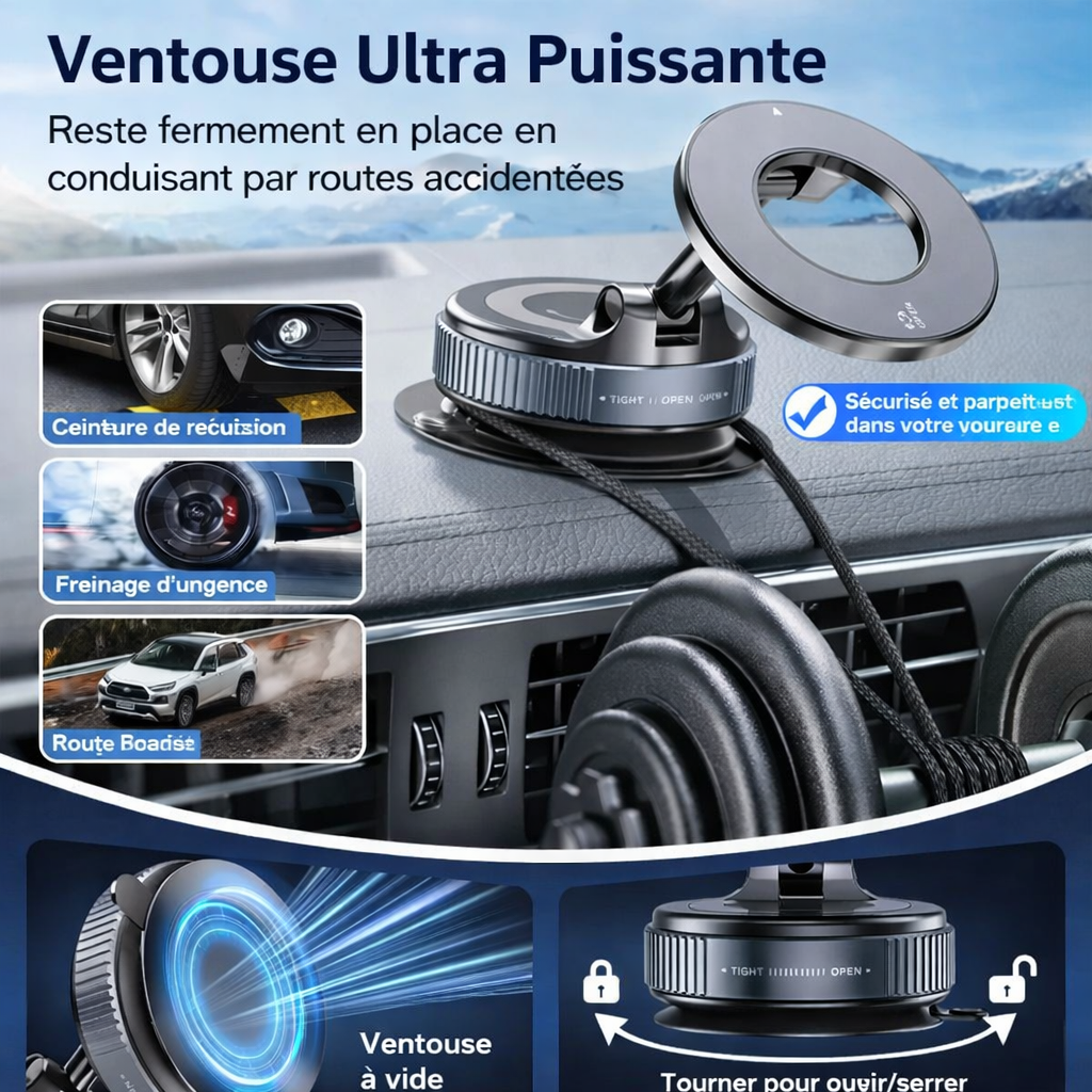 Support Téléphone Voiture Magnétique à Ventouse – Rotation 360° – Fixation Puissante & Universel 2026